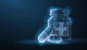 Abstrakt (digital) dargestellte Medikamentendose.