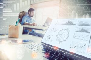 Darstellung eines modernen, digitalen Büros.