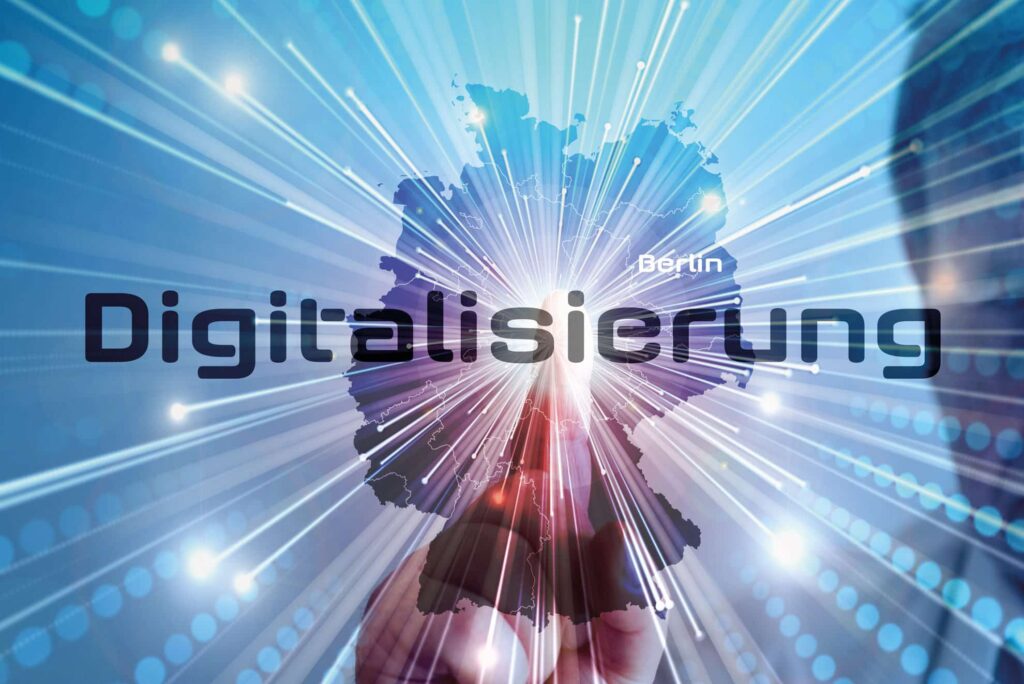 Digitalisierung als Schriftzug vor einer Deutschlandkarte