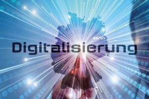 Digitalisierung als Schriftzug vor einer Deutschlandkarte