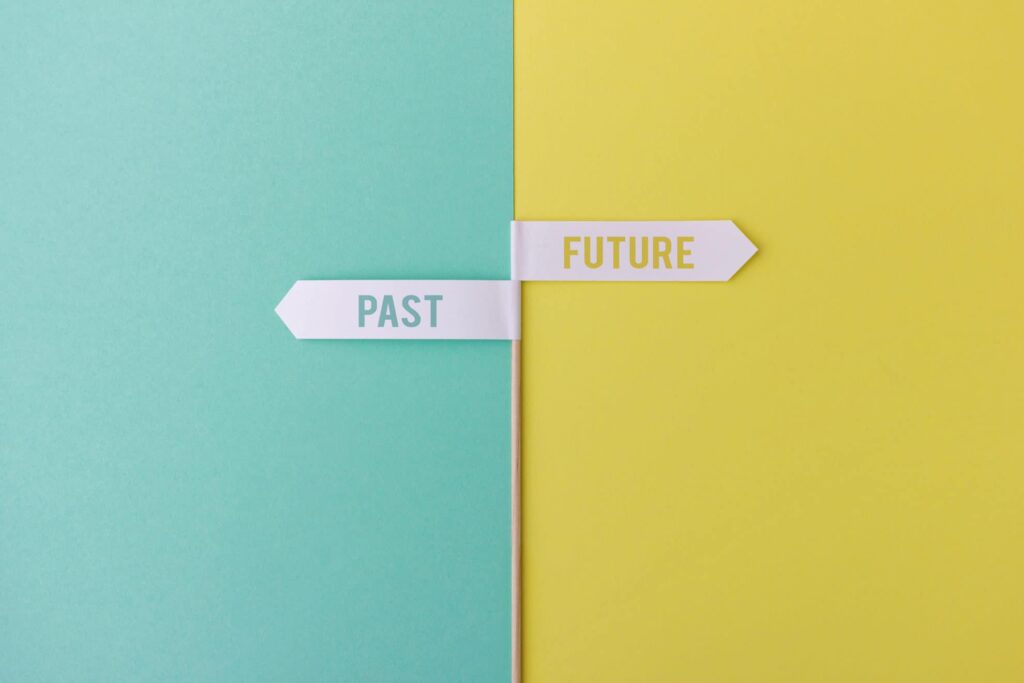 Wegweiser in Richtung "Past und "Future"