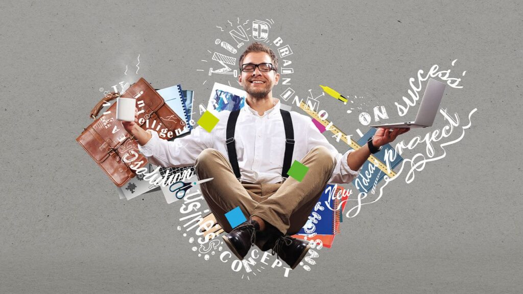 Mann mit Laptop und Büchern