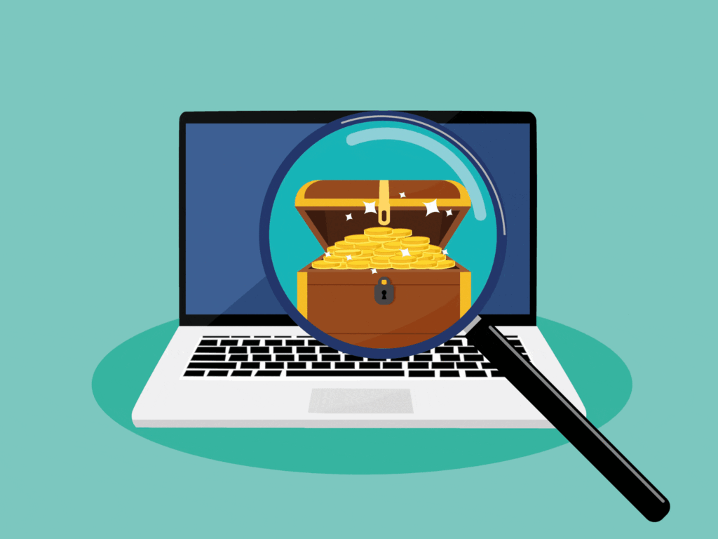 Lupe mit Schatz im Laptop