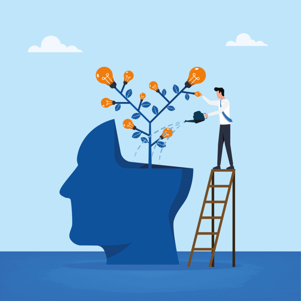 Kopf mit Glühbirnen