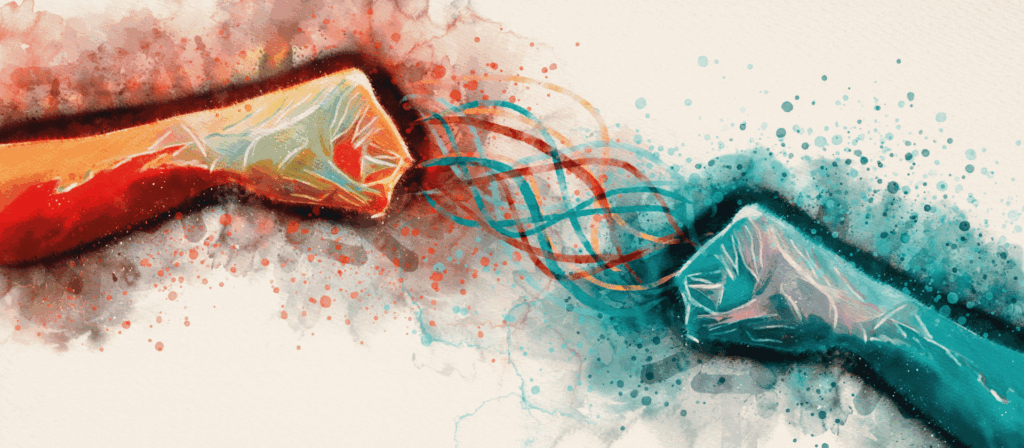 Zwei Fäuste treffen aufeinander, Beziehungskonflikt