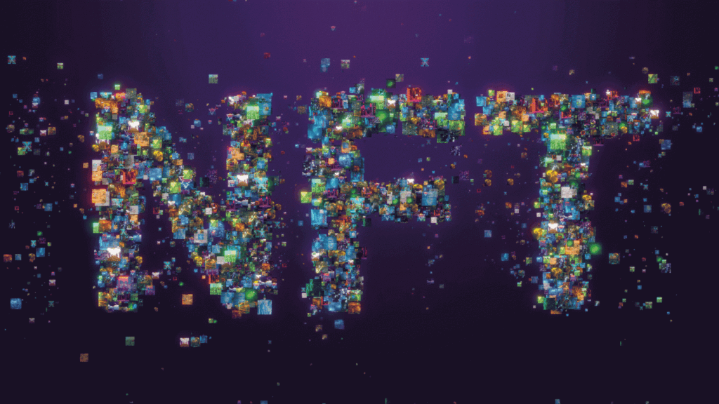 Das Wort NFT aus kleinen NFT Bildern dargestellt