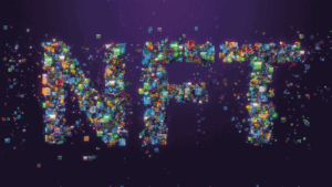 Das Wort NFT aus kleinen NFT Bildern dargestellt