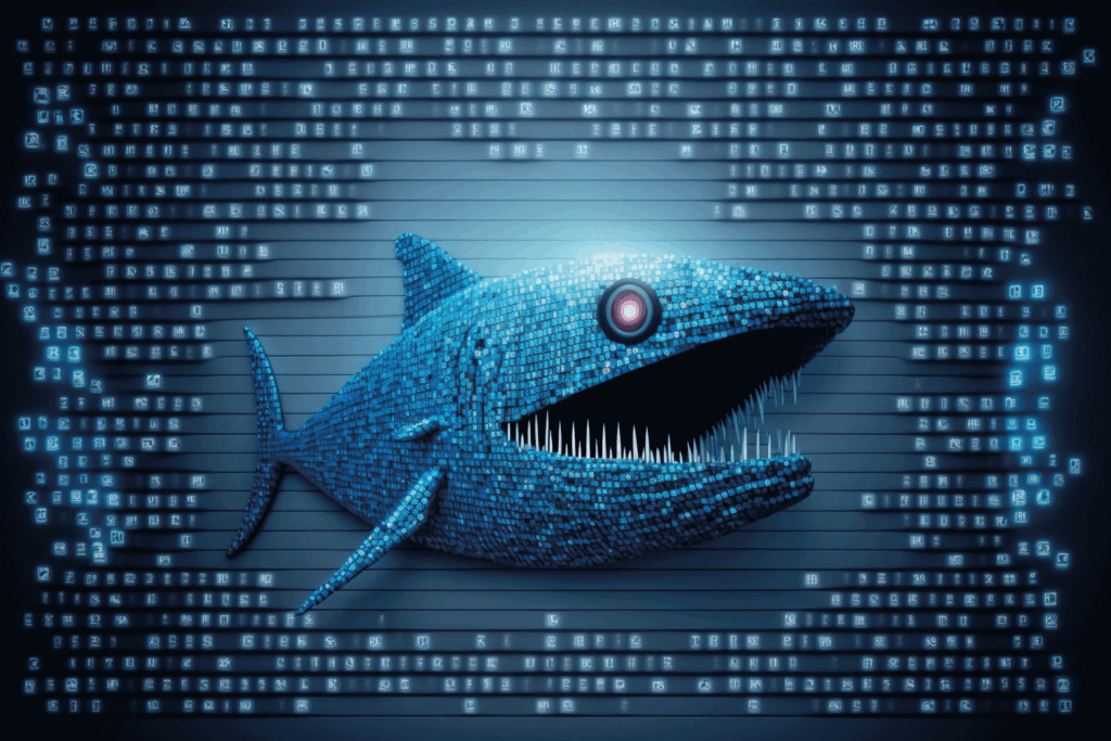 Die Daten an der Angel 8 Fisch schwimmt durch Daten