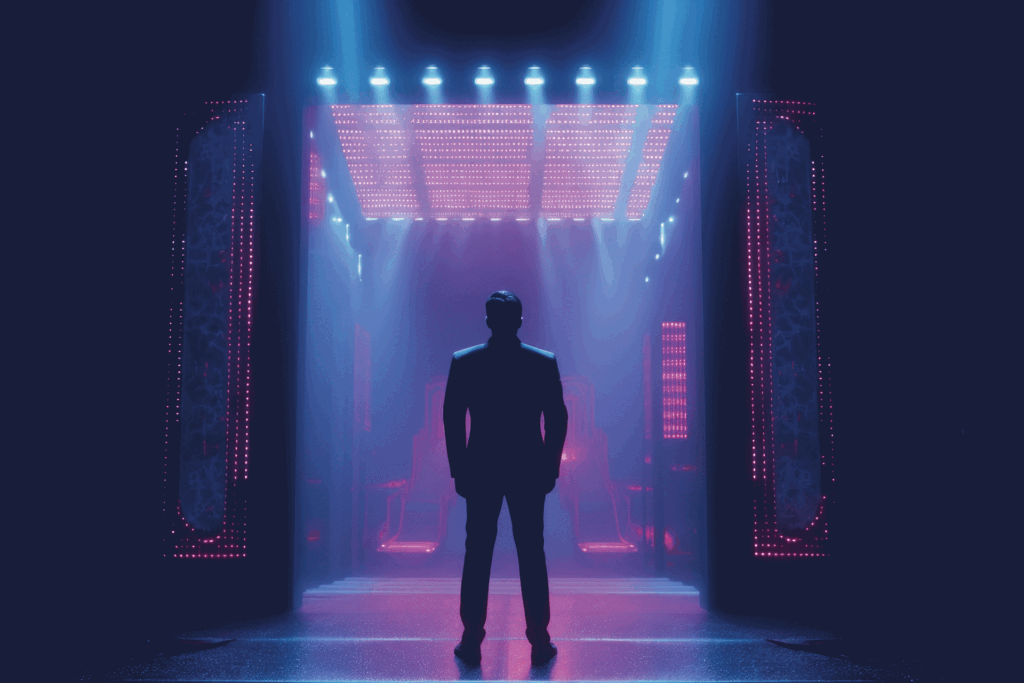 "Du kommst hier nicht rein!" 2 Türsteher vor beleuchtetem Eingang