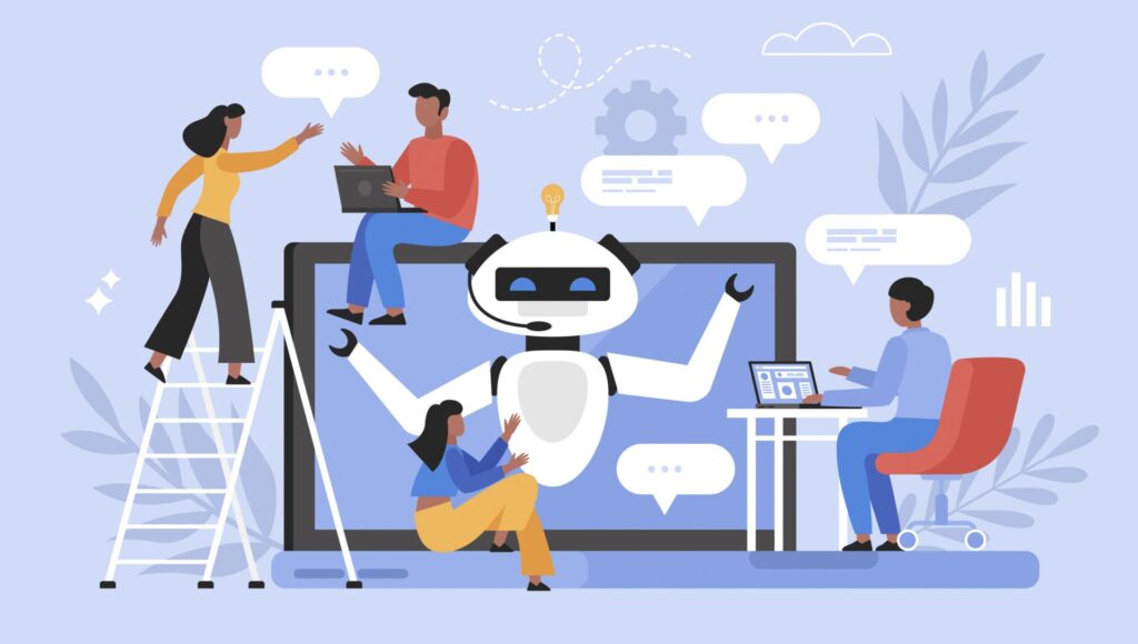 Illustration mit Menschen und Robotern