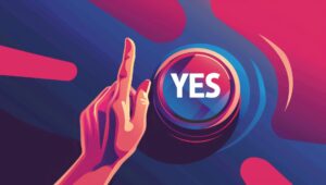 Finger zeigt auf einen Knopf mit dem Wort "YES"