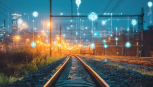 Nachtbahngleise, Stadtbild, Digitale Überlagerung, IoT, Transport