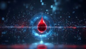 digitaler Blutstropfen als Symbol für Gesundheitstechnologie und medizinische Datenanalyse