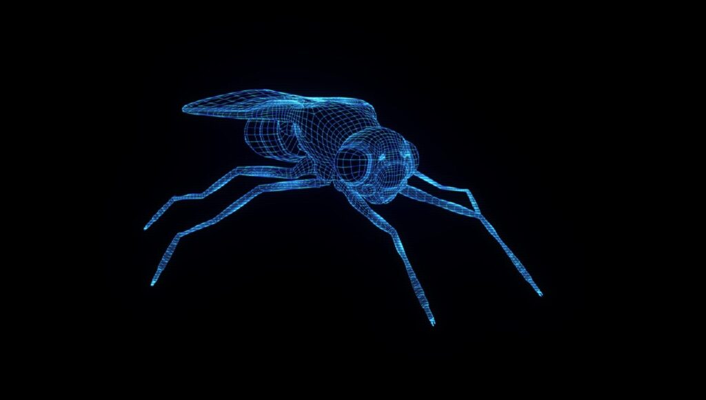 Digitalisierung als Wachstumstreiber für aufstrebende Märkte 4 eine Fliege im Hologramm- und Drahtgitterstil