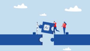 Geschäftsleute bauen Business-Brückenpuzzle