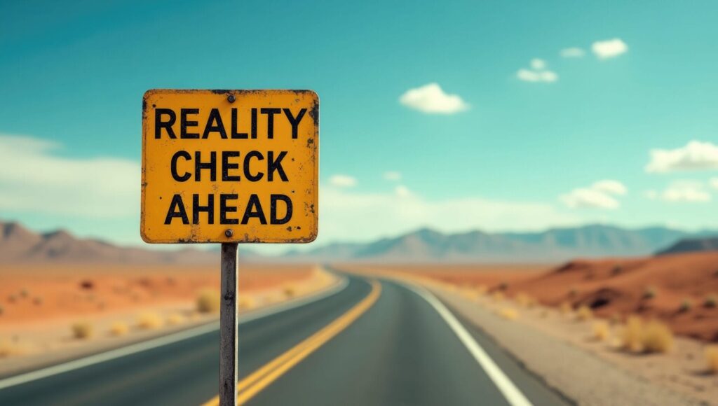 Straße in der Wüste mit einem Straßenschild