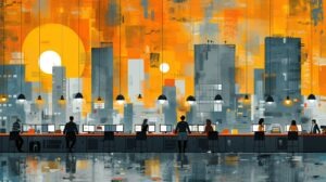 Many businessmen are sitting in a meeting. And there are electronic devices in the meeting.